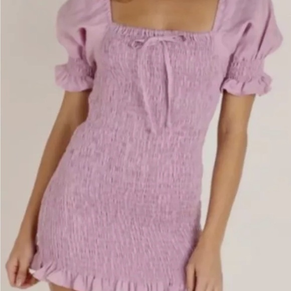 Faithfull The Brand Annibelis Linen Lilac Purple Smocked Stretch Dress Size S - Picture 3 of 10